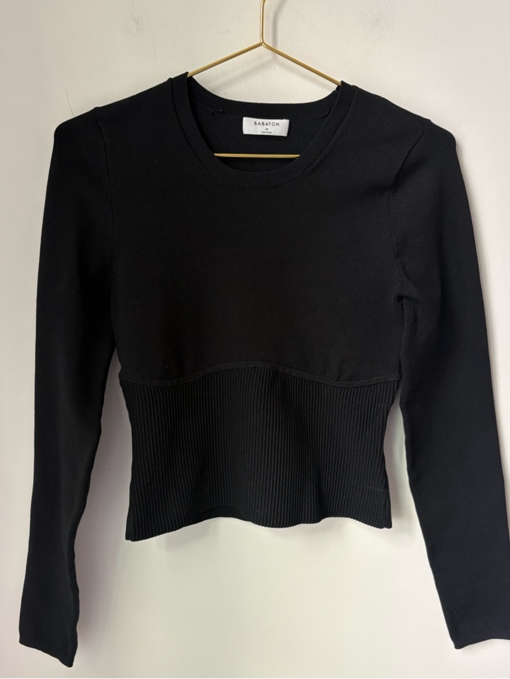Babaton Aritzia Sculpt Knit Empire Long Sleeve Rib Knit Corset Top Black Size M